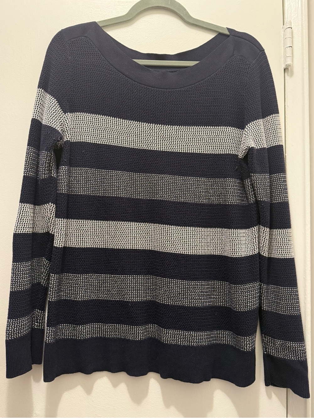 Market & Spruce Navy and White Striped Scoop Neck Sweater